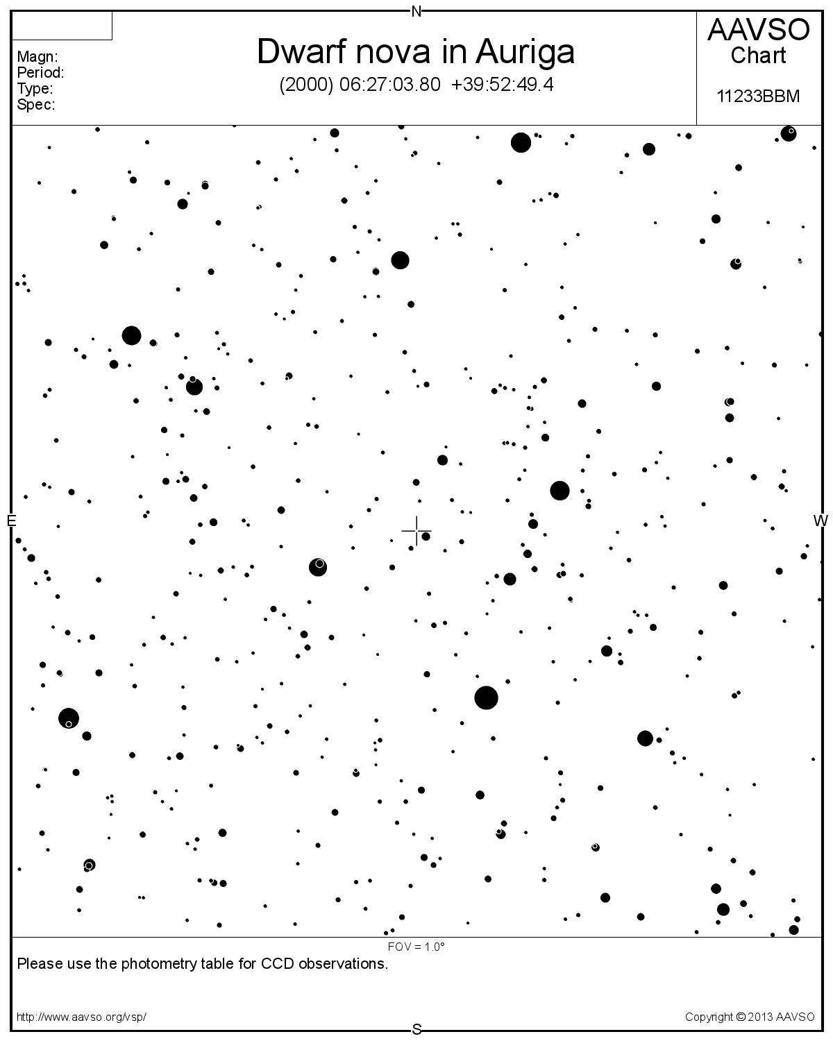 Nya dvärgnovan i Auriga. 1x1 grad.