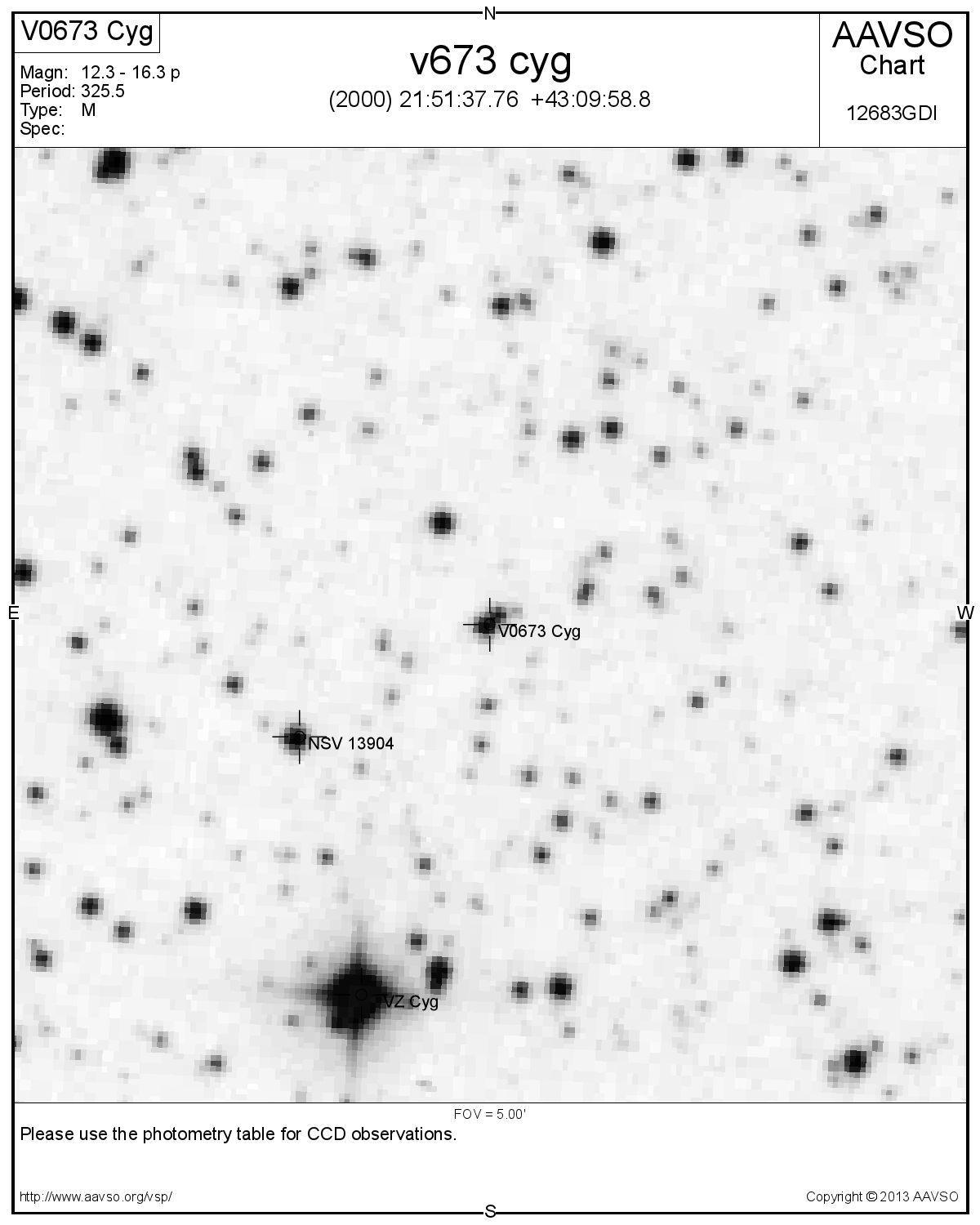 V673 Cyg. 5x5 bågminuter. AAVSO.