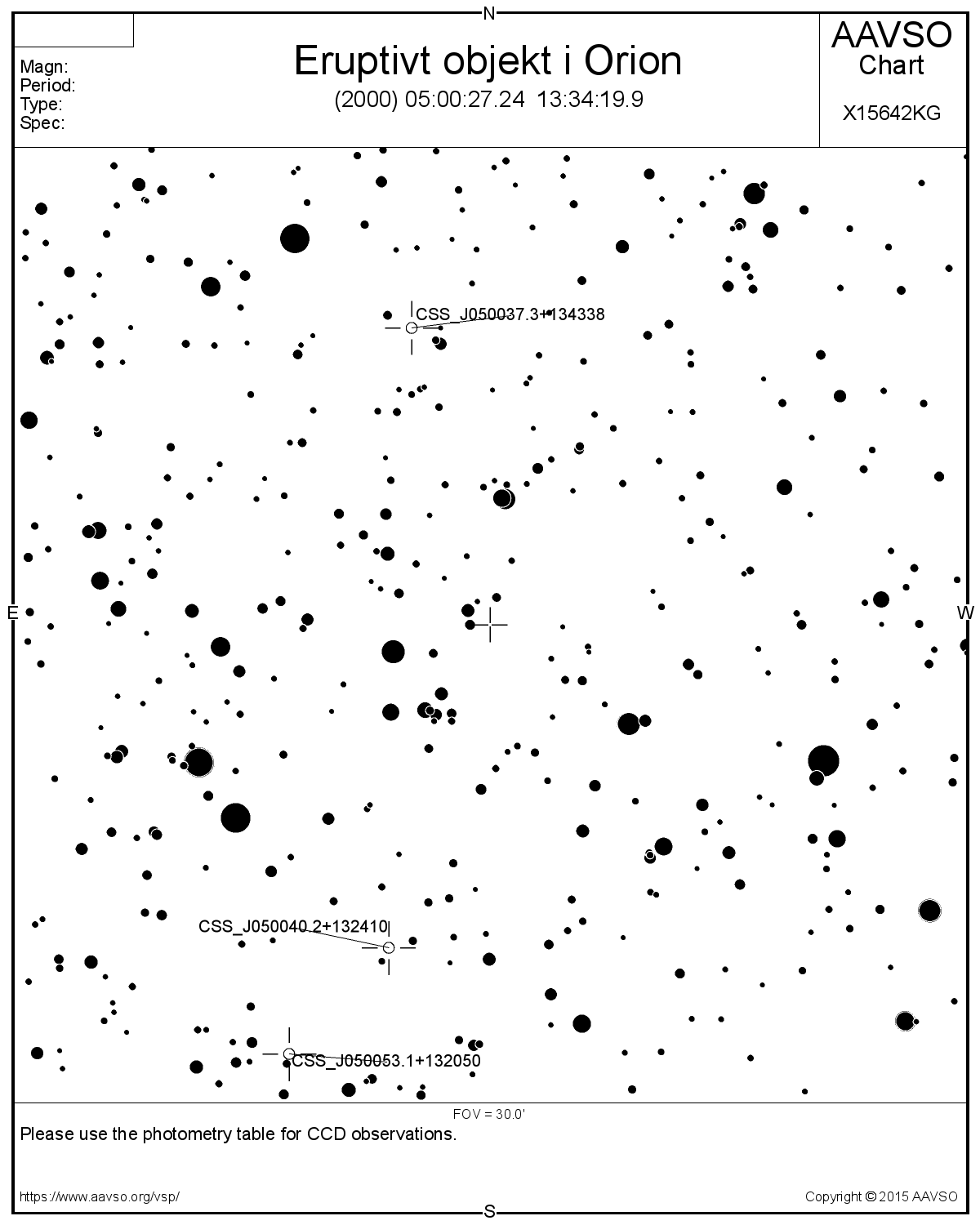 Eruptivt objekt i Orion. AAVSO.